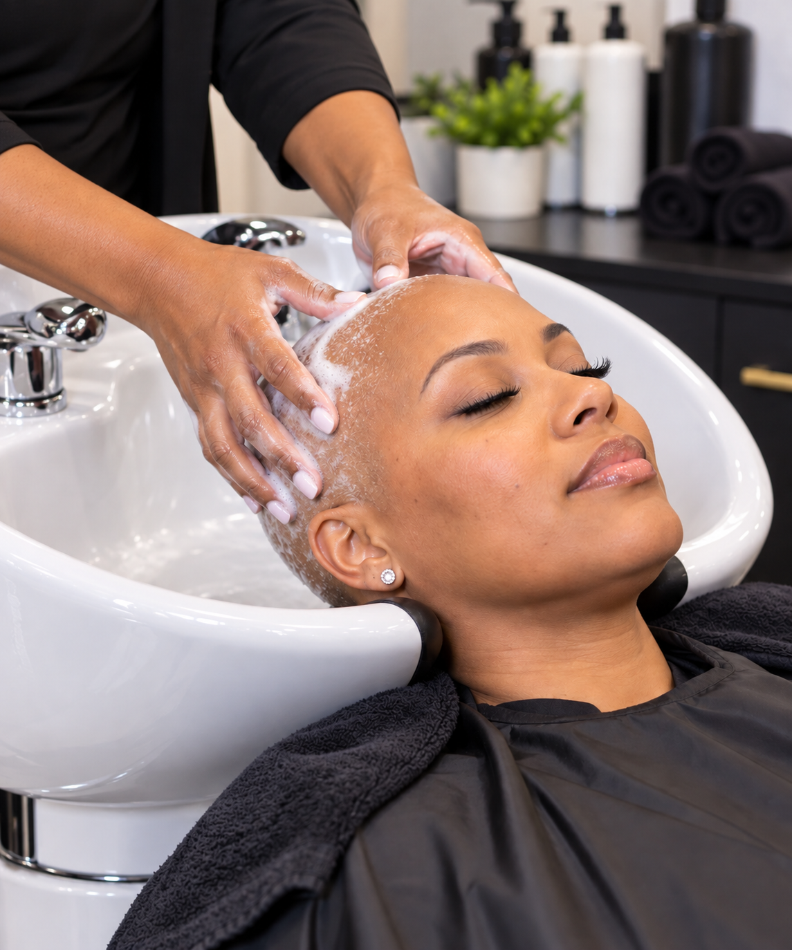 Gentle scalp treatment at the shampoo bowl